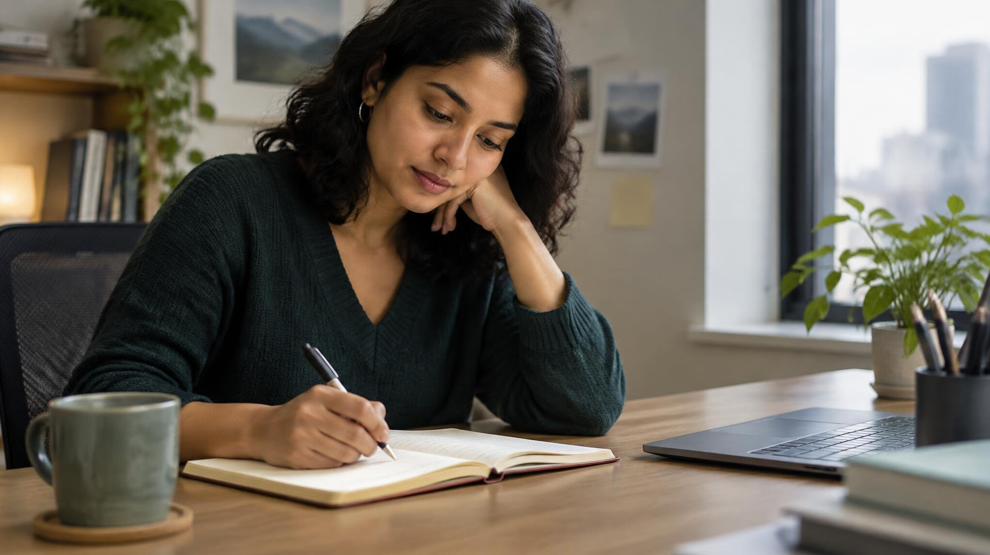 person journaling at desk