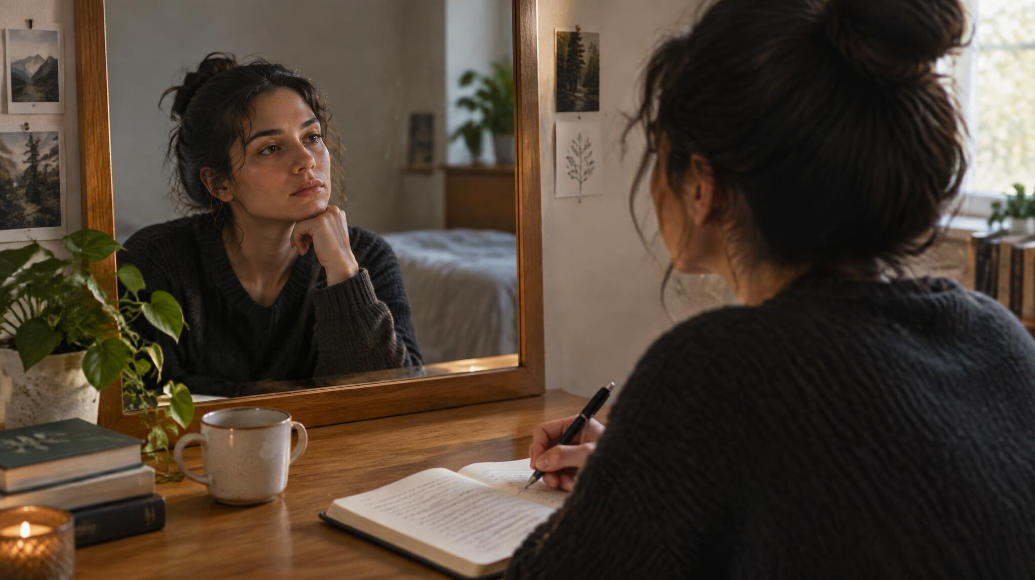 person reflecting in mirror